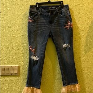 Soho Navy Cropped Jeans with Floral Accents